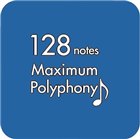 Icon indicating 128-note maximum polyphony for digital pianos.