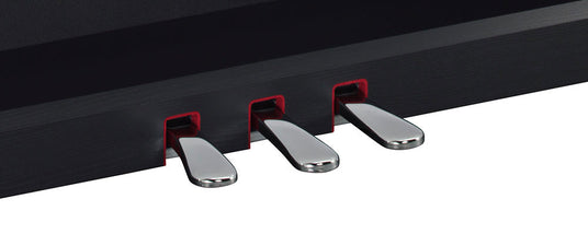 Three metal over-the-door hooks attached to a black door, with red padding where they contact the door to prevent scratches.